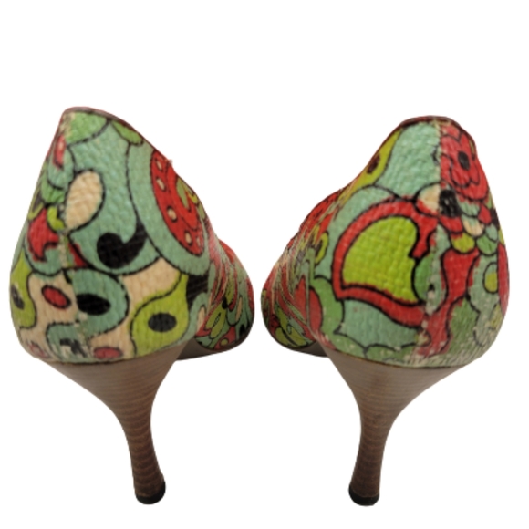 Naughty Monkey Floral Pin Up Pump Heels Multi Color Green Red Size 10 - Picture 6 of 10